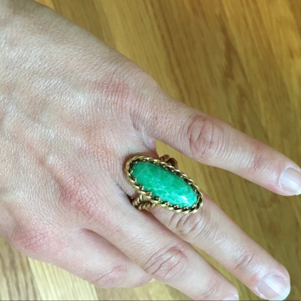 Teal and gold large adjustable ring